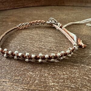 Chan Luu Braided Bracelet with Copper and Cream Threads and Silver Beads